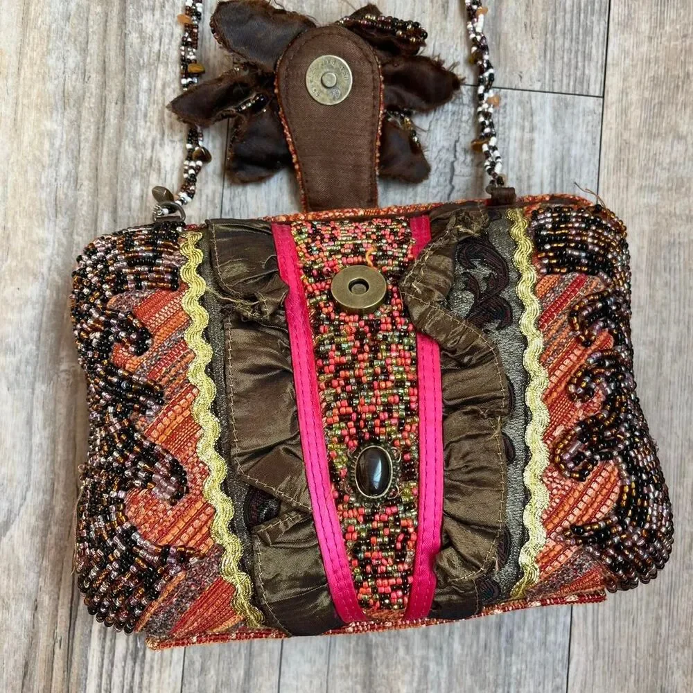 Bag Beaded Clutch Women's Multi Color Boho Tapestry